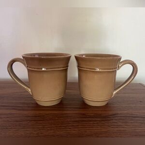 Set Of 2 Pottery Barn Cambria Mushroom Taupe Coffee Mugs Handmade in Portugal